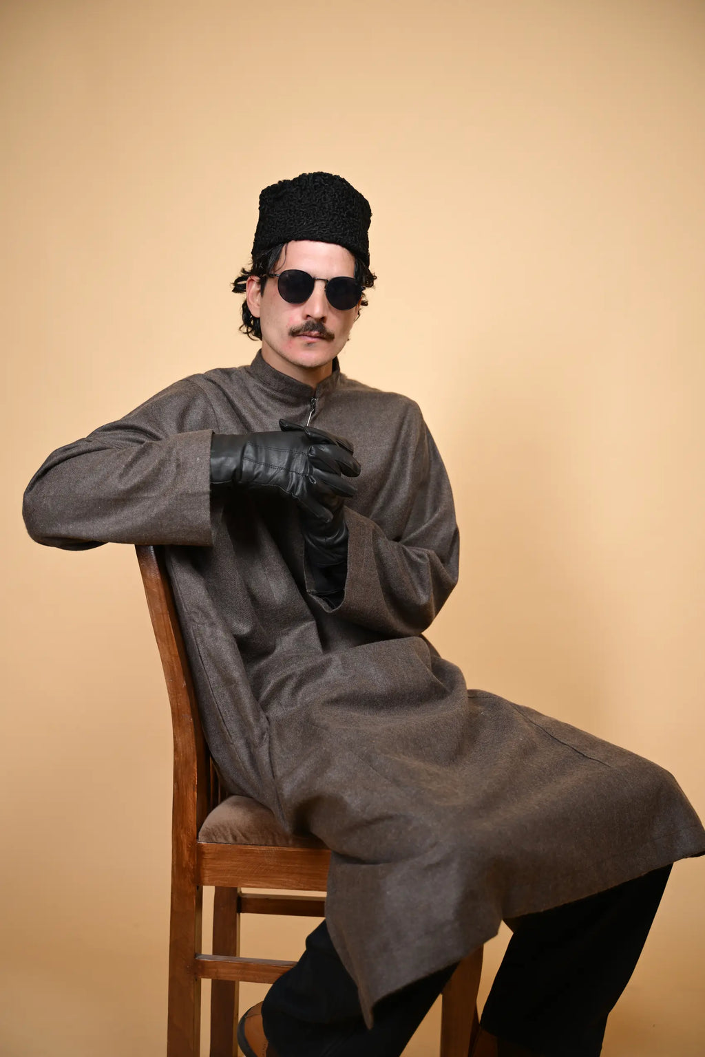 baraqah brown lined pheran for men 