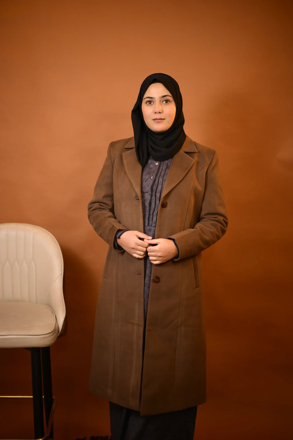 baraqah brown winter overcoat for women
