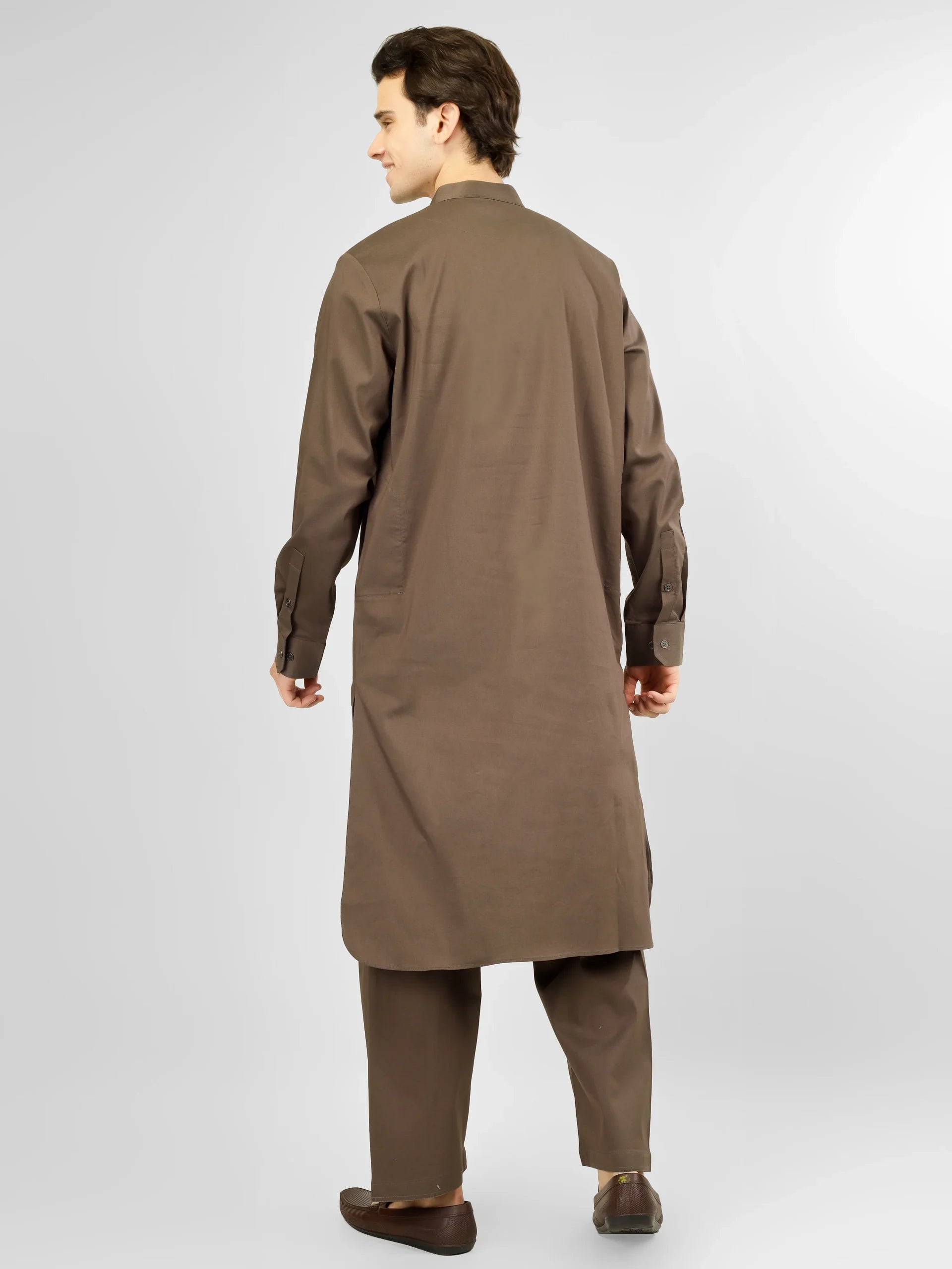 brown stretch kameez shalwaar for men 