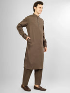 brown stretch kameez shalwaar for men 
