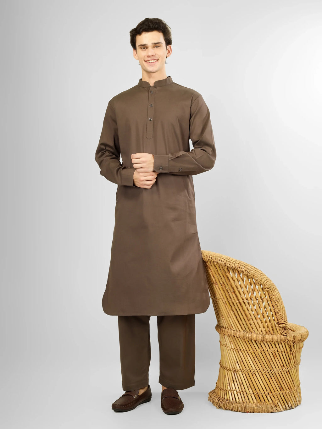 brown stretch kameez shalwaar for men 