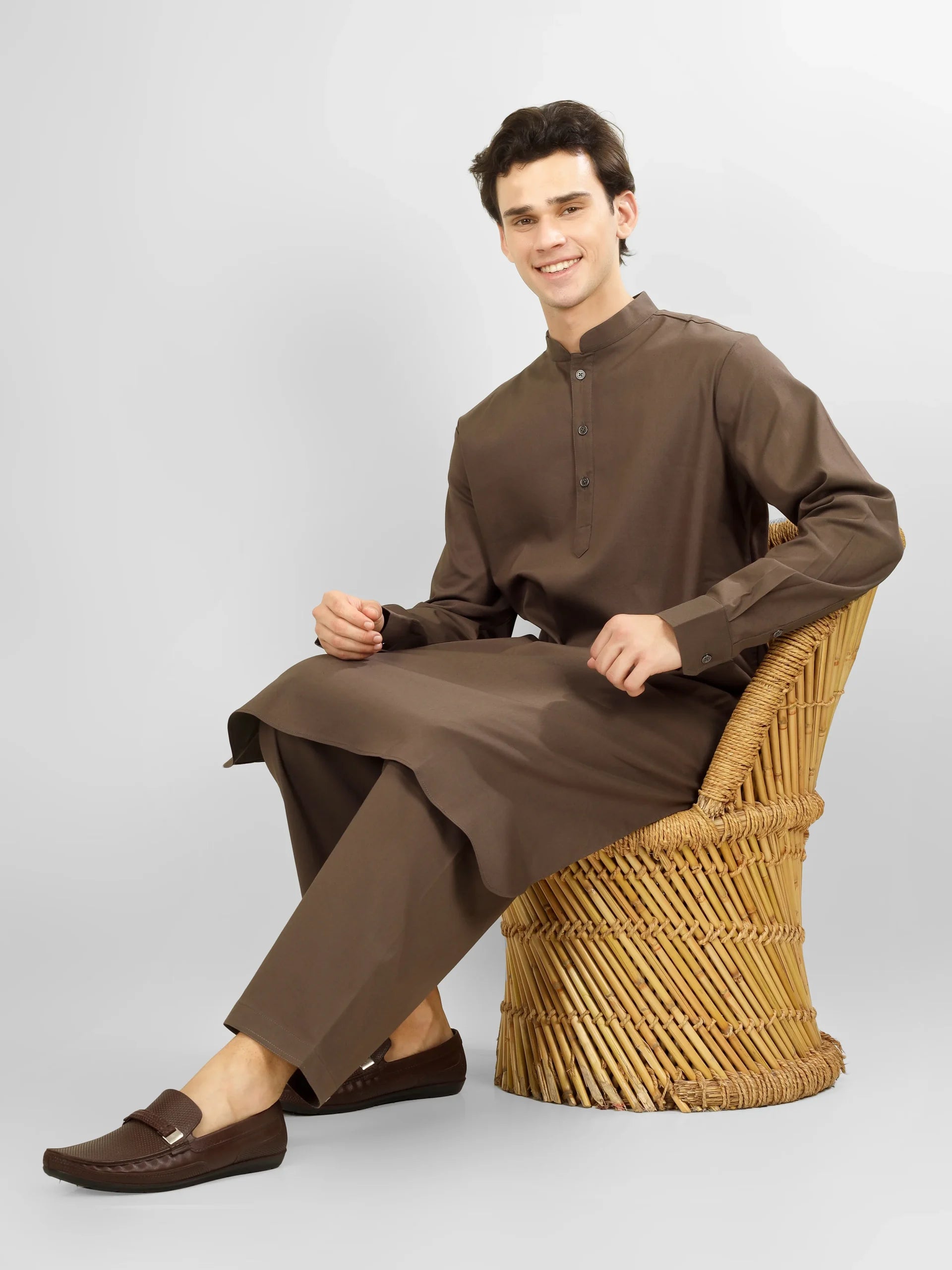 brown stretch kameez shalwaar for men 