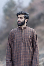 baraqah checkered rust brown winter pheran for men