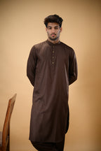 Chocolate Brown Luma Mandarin Collar Kameez Shalwar