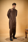 Chocolate Brown Luma Mandarin Collar Kameez Shalwar