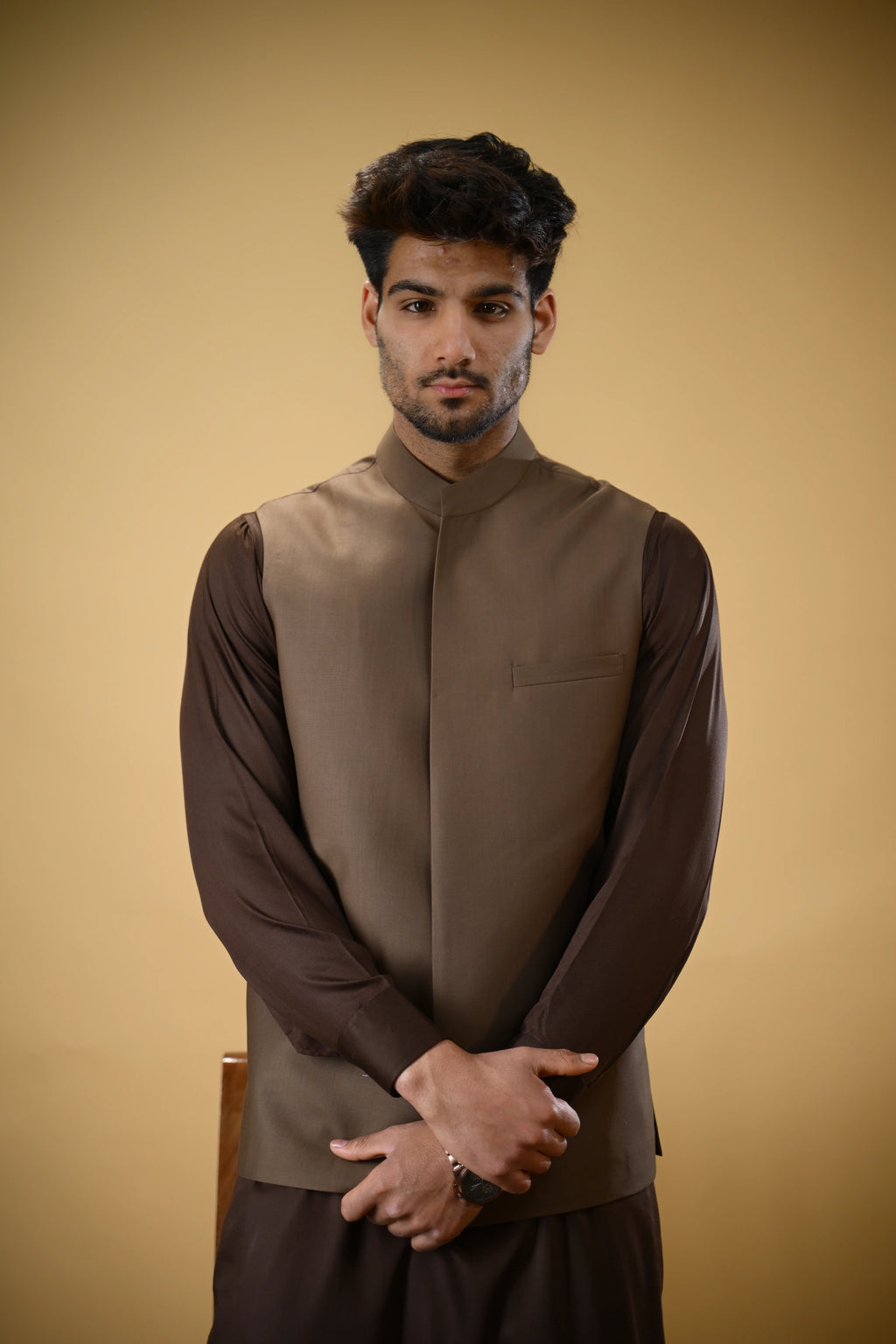 Chocolate Brown Bandgala Waistcoat
