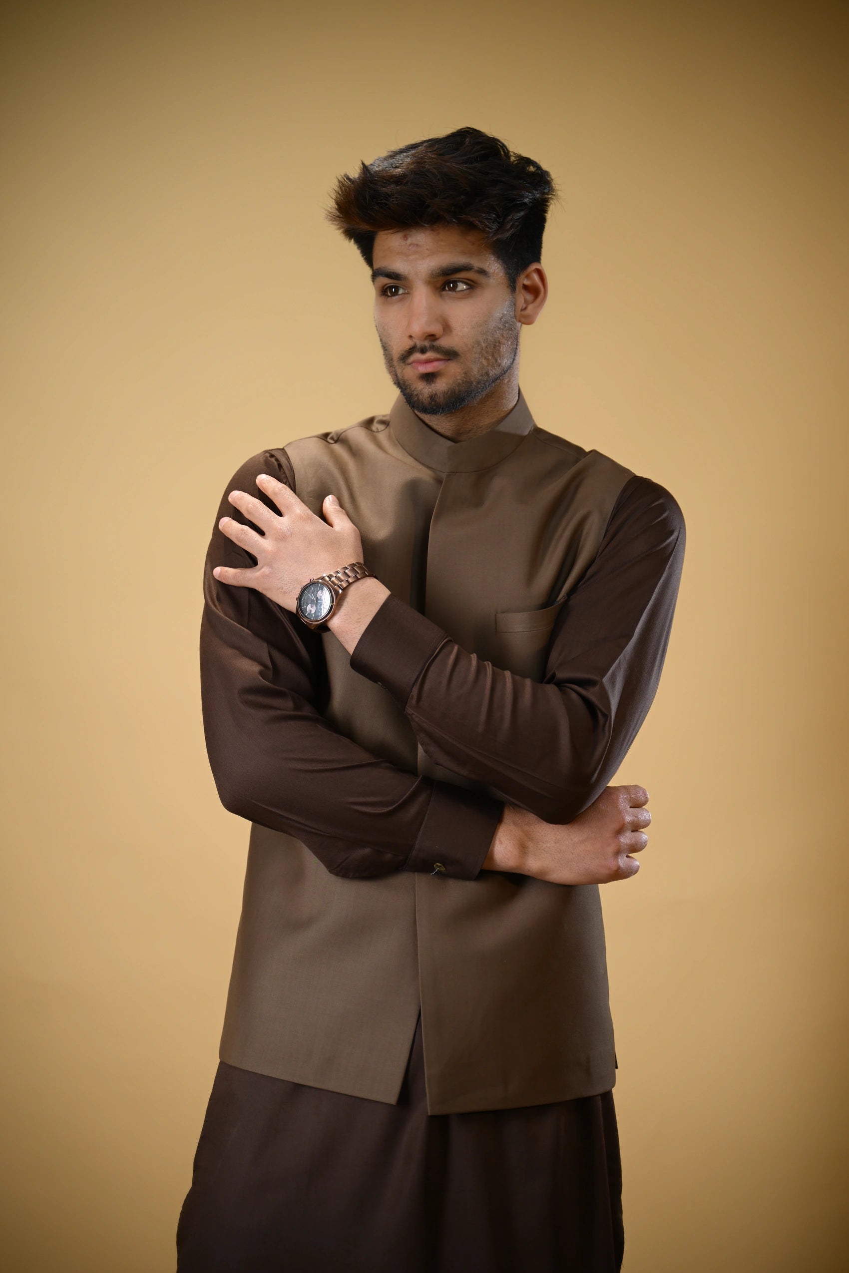 Chocolate Brown Bandgala Waistcoat