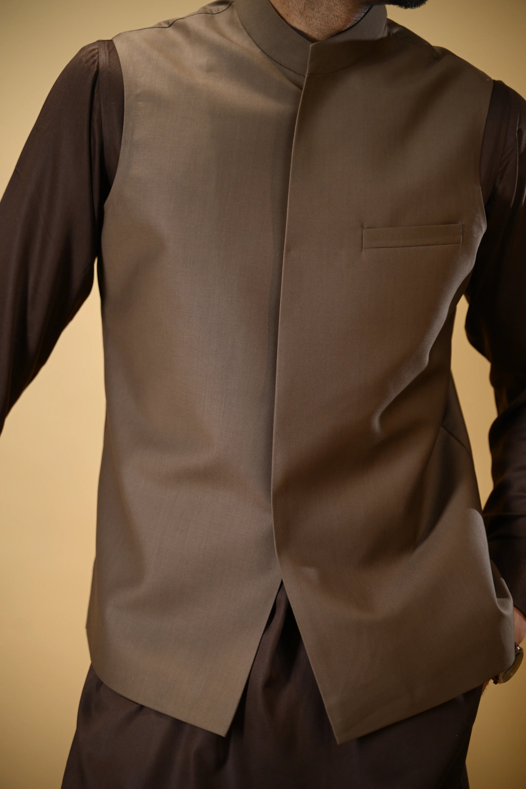 Chocolate Brown Bandgala Waistcoat