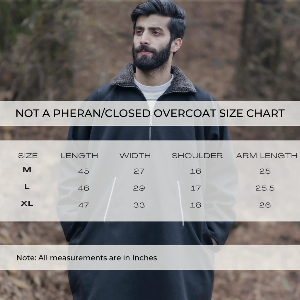 baraqah closed overcoat size chart
