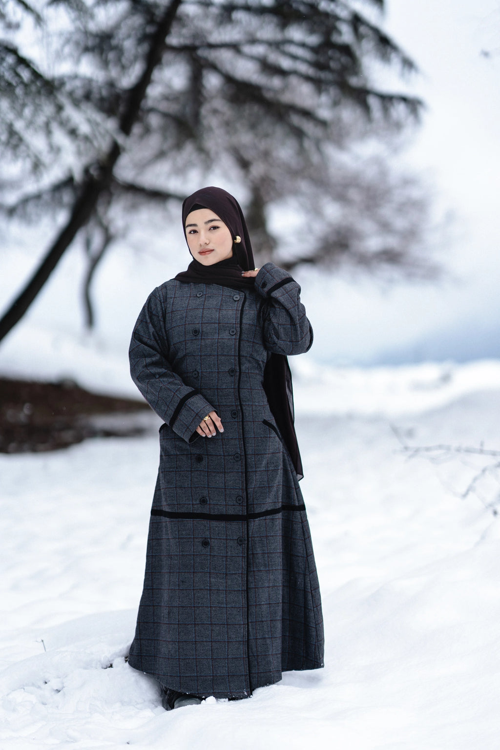 baraqah cobalt checkered winter abaya for women 