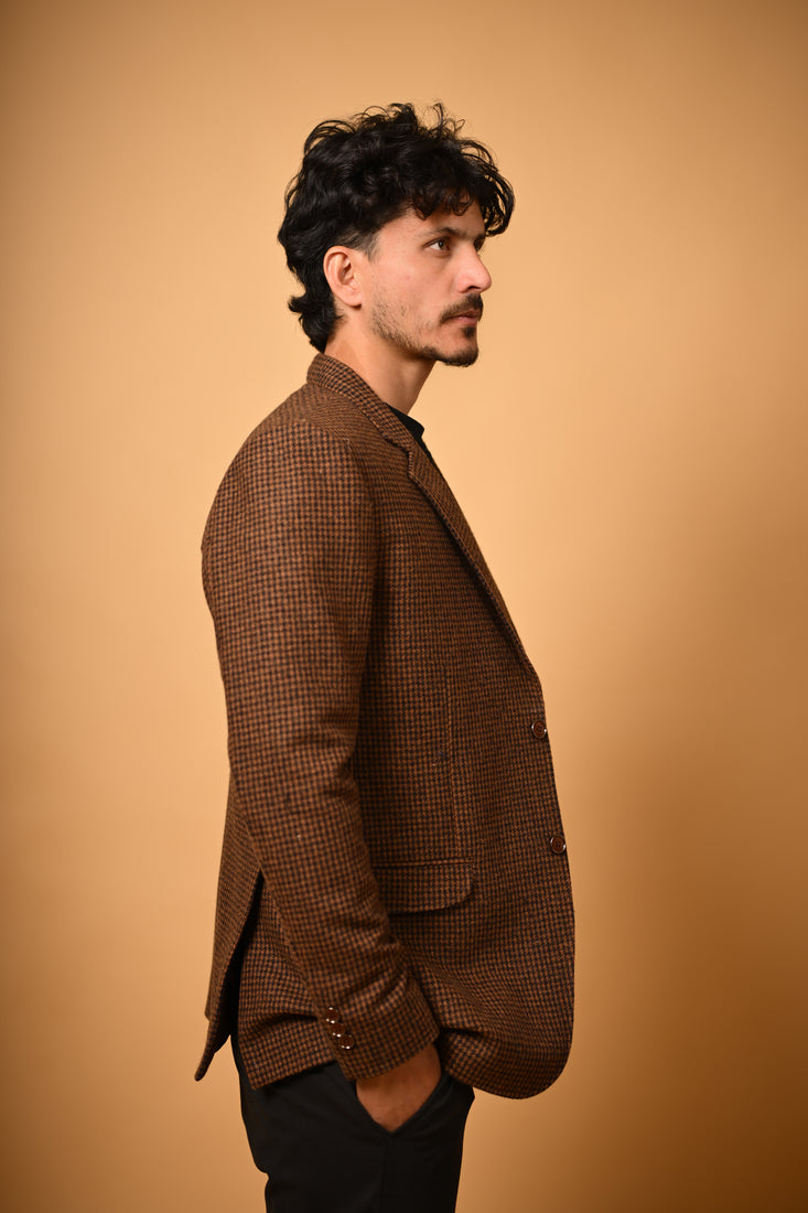 coffee brown puppytooth check  winter blazer for men