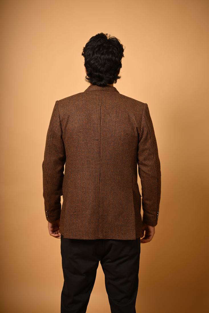 coffee brown puppytooth check  winter blazer for men