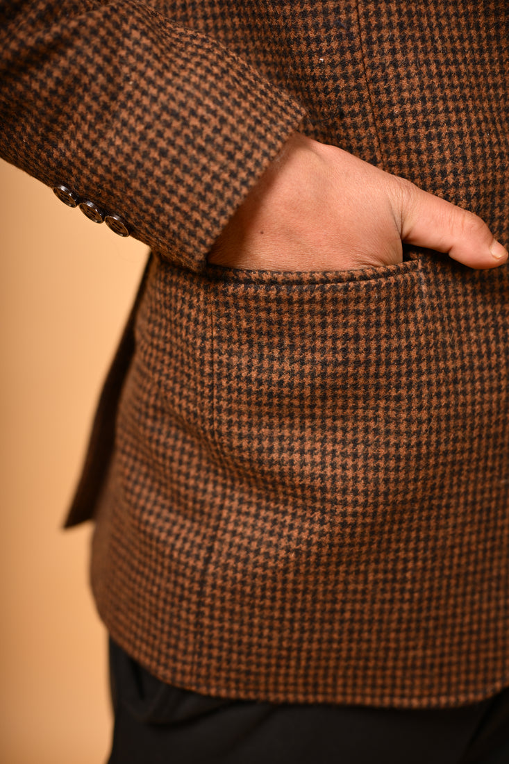 coffee brown puppytooth check  winter blazer for men