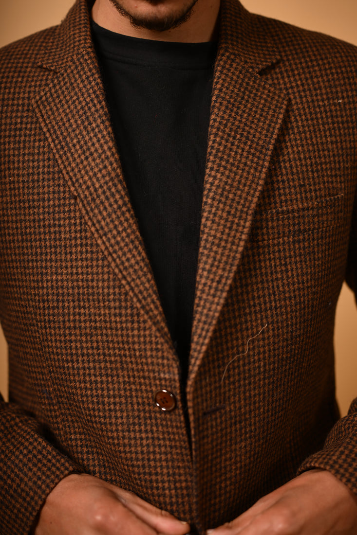 coffee brown puppytooth check  winter blazer for men