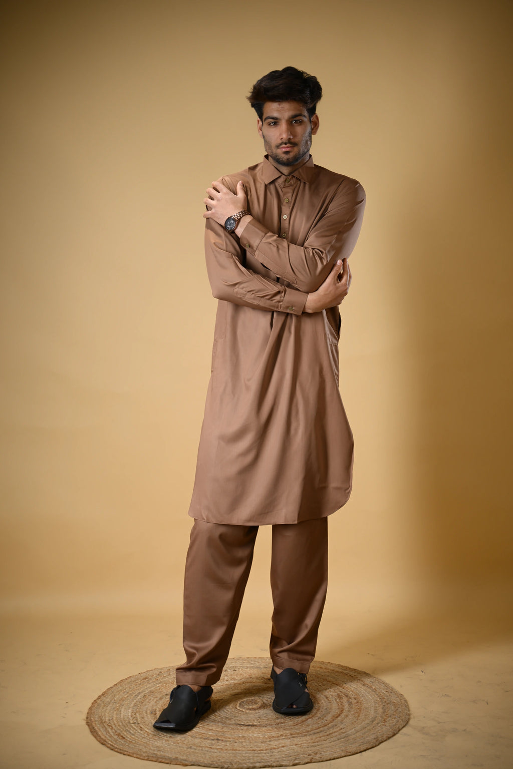 Copper Brown Luma Shirt Collar Kameez Shalwar