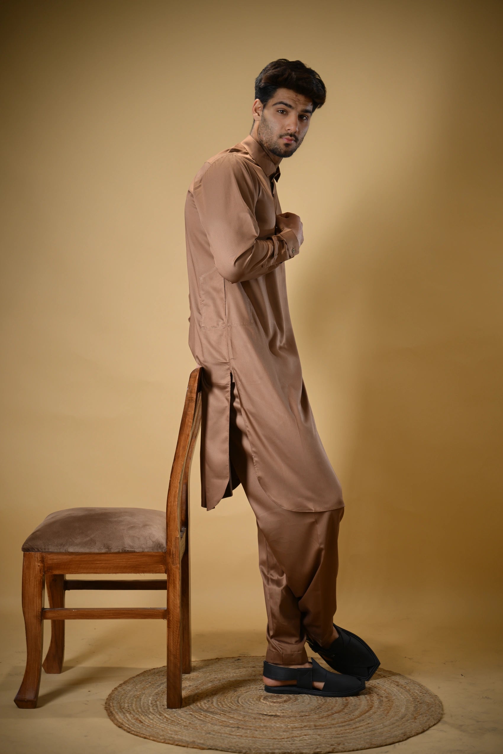 Copper Brown Luma Shirt Collar Kameez Shalwar