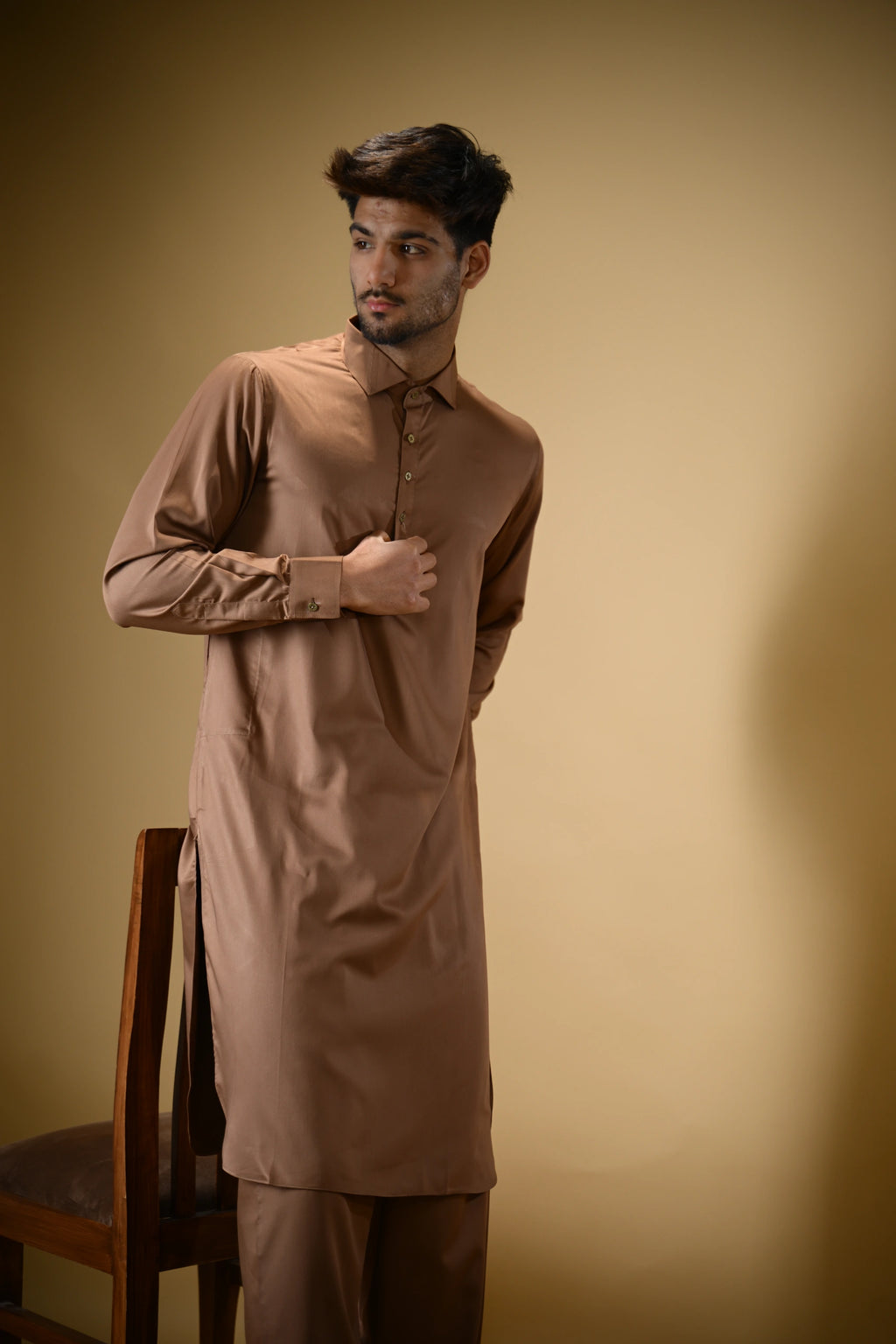 Copper Brown Luma Shirt Collar Kameez Shalwar