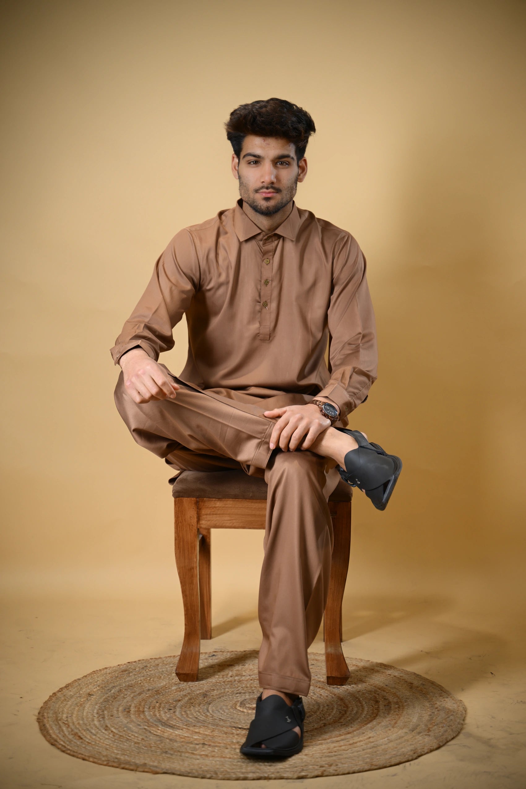 Copper Brown Luma Shirt Collar Kameez Shalwar