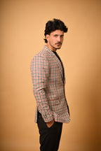 cream base with red black checks  winter blazer for men