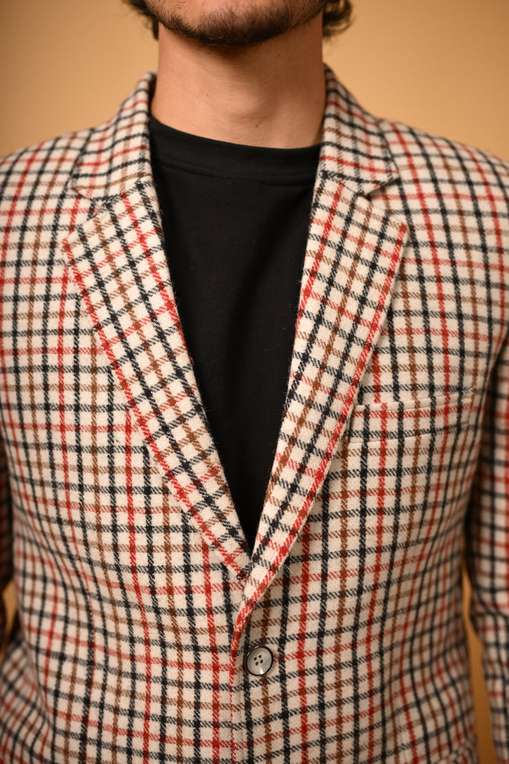 cream base with red black checks  winter blazer for men