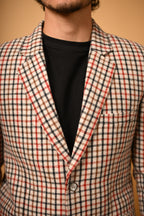cream base with red black checks  winter blazer for men