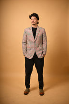 cream base with red black checks  winter blazer for men