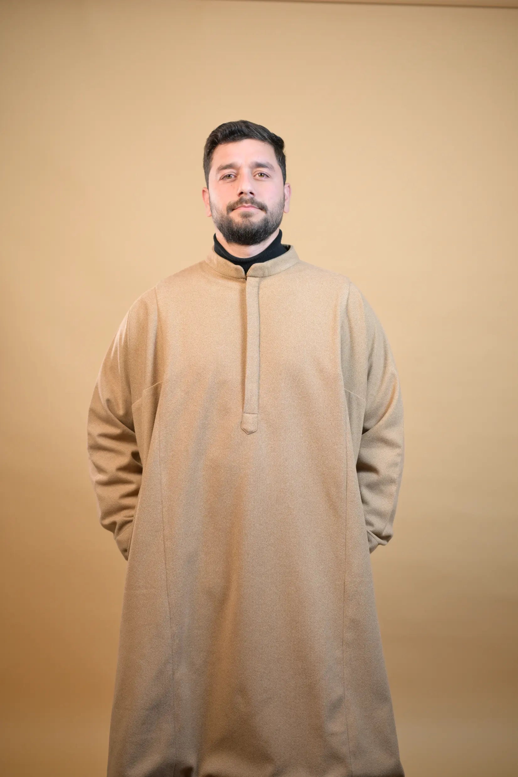 baraqah creme dotted winter pheran for men 