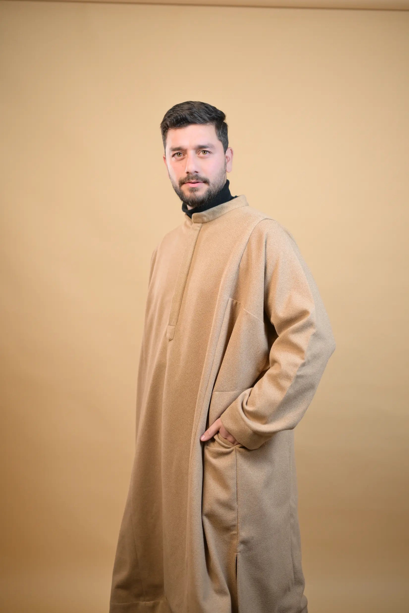 baraqah creme dotted winter pheran for men 