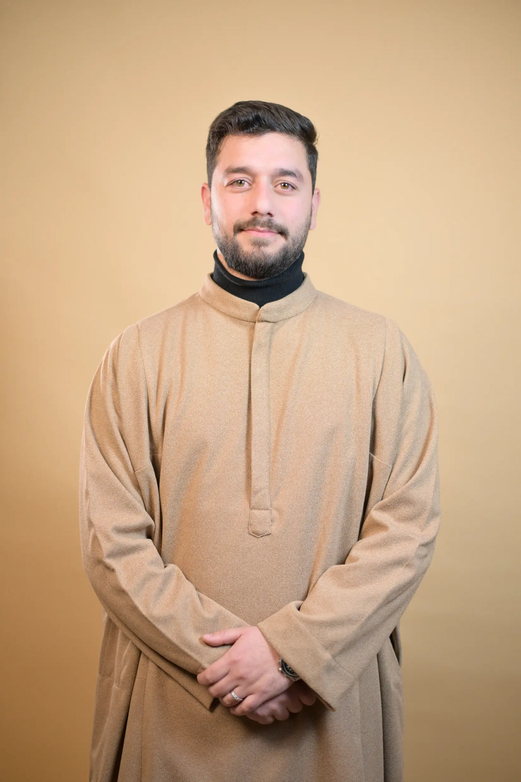 baraqah creme herringbone winter pheran for men 