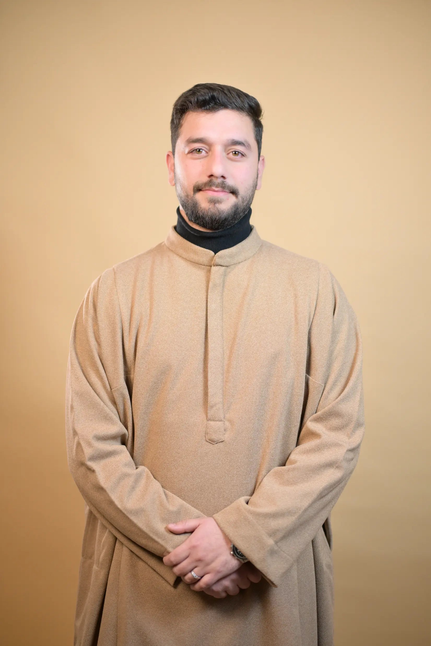 baraqah creme herringbone winter pheran for men 