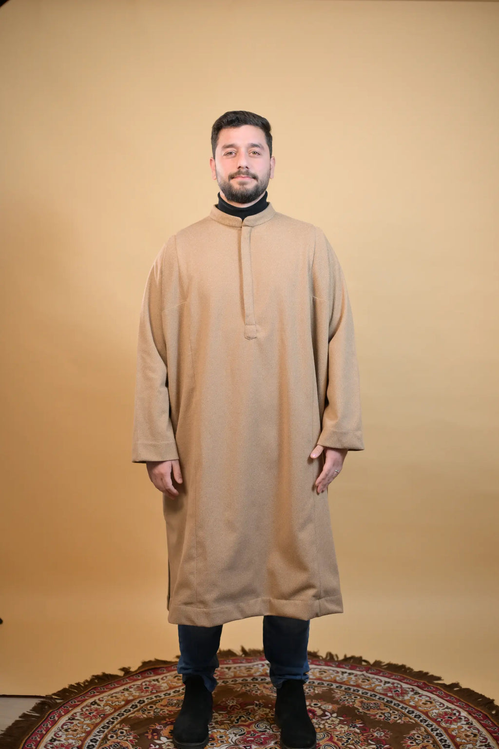 baraqah creme herringbone winter pheran for men 