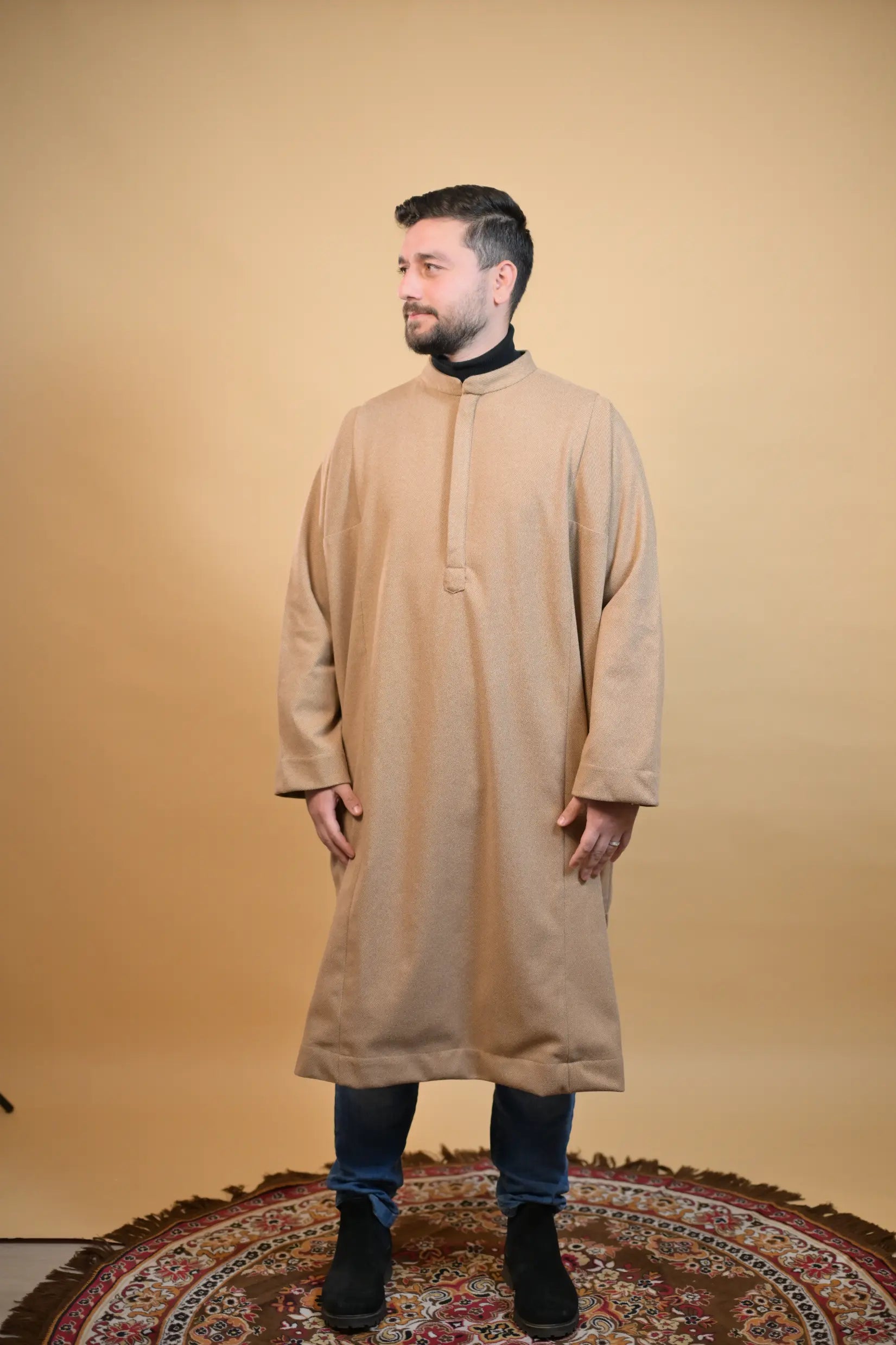 baraqah creme herringbone winter pheran for men 