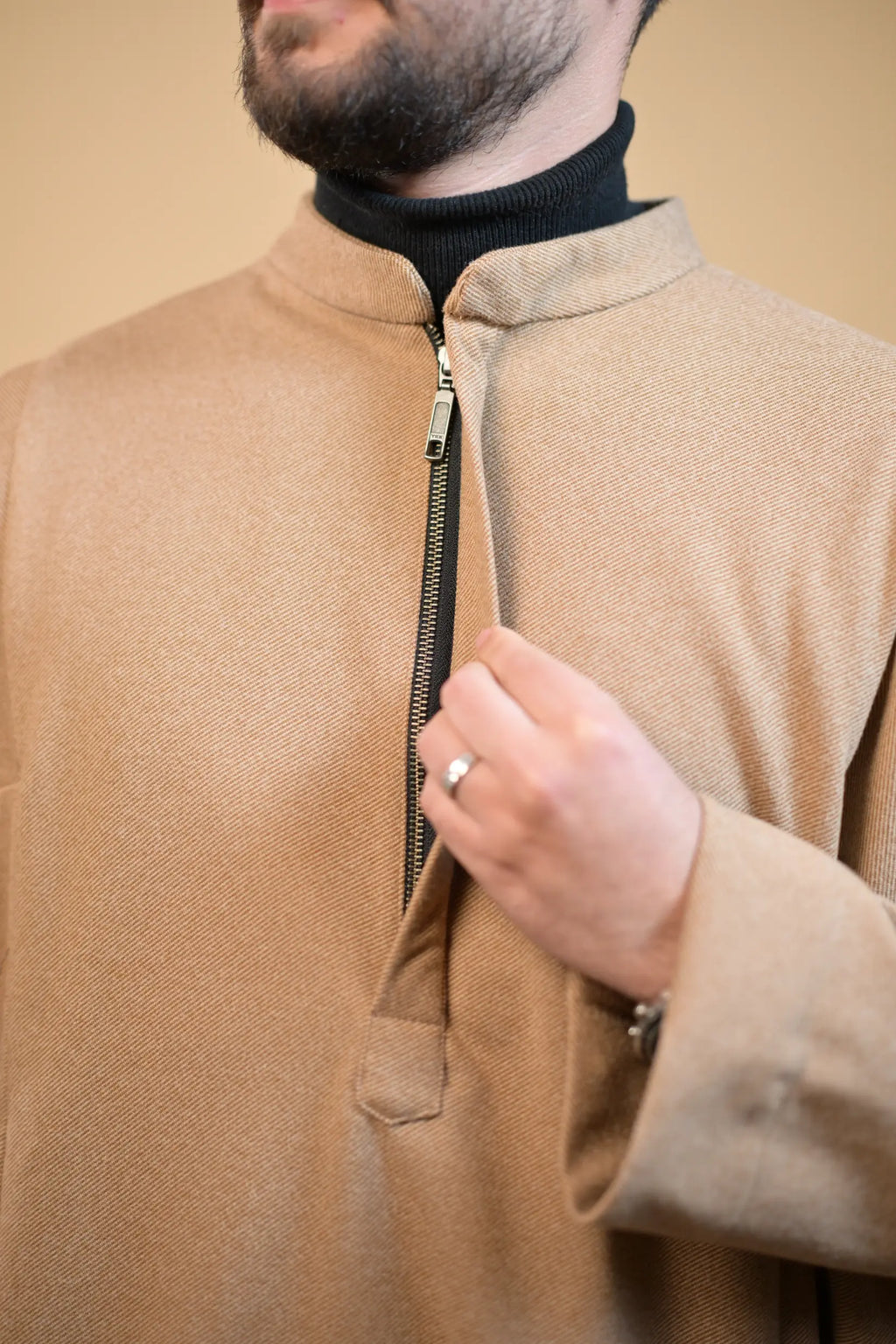 baraqah creme herringbone winter pheran for men 