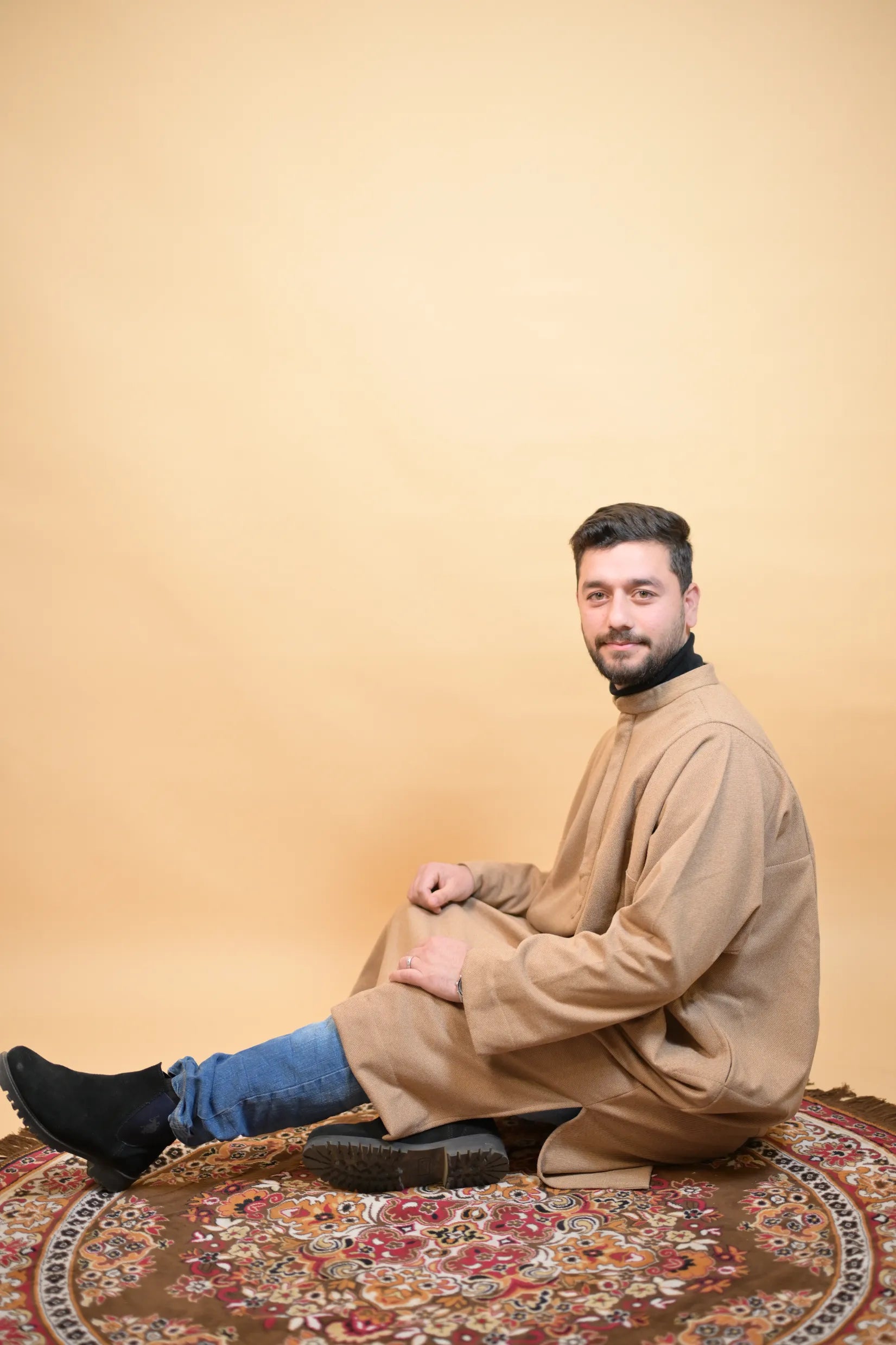 baraqah creme herringbone winter pheran for men 