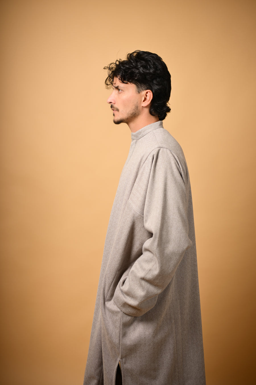 Light Olive Herringbone winter pheran for men 
