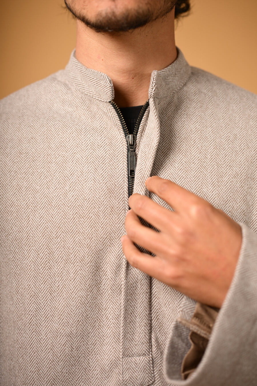 Light Olive Herringbone winter pheran for men 
