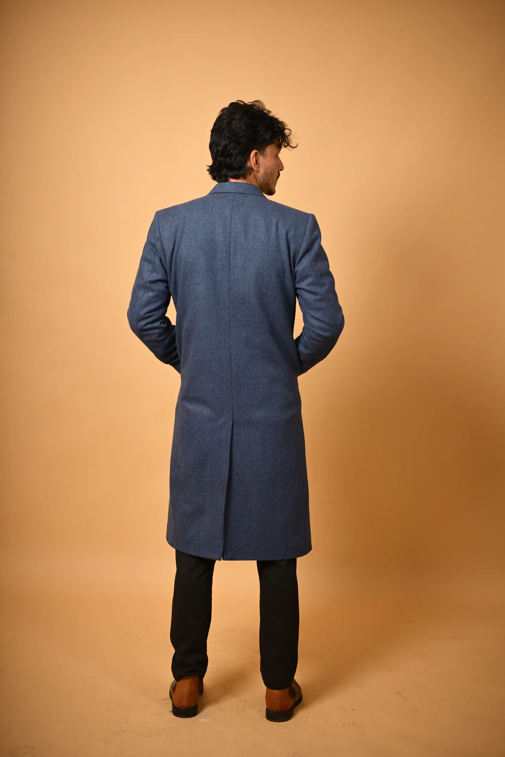 baraqah navy blue winter overcoat for men