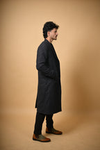 baraqah black with white line check winter overcoat for men