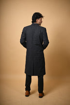 baraqah black with white line check winter overcoat for men