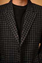 baraqah black with white line check winter overcoat for men