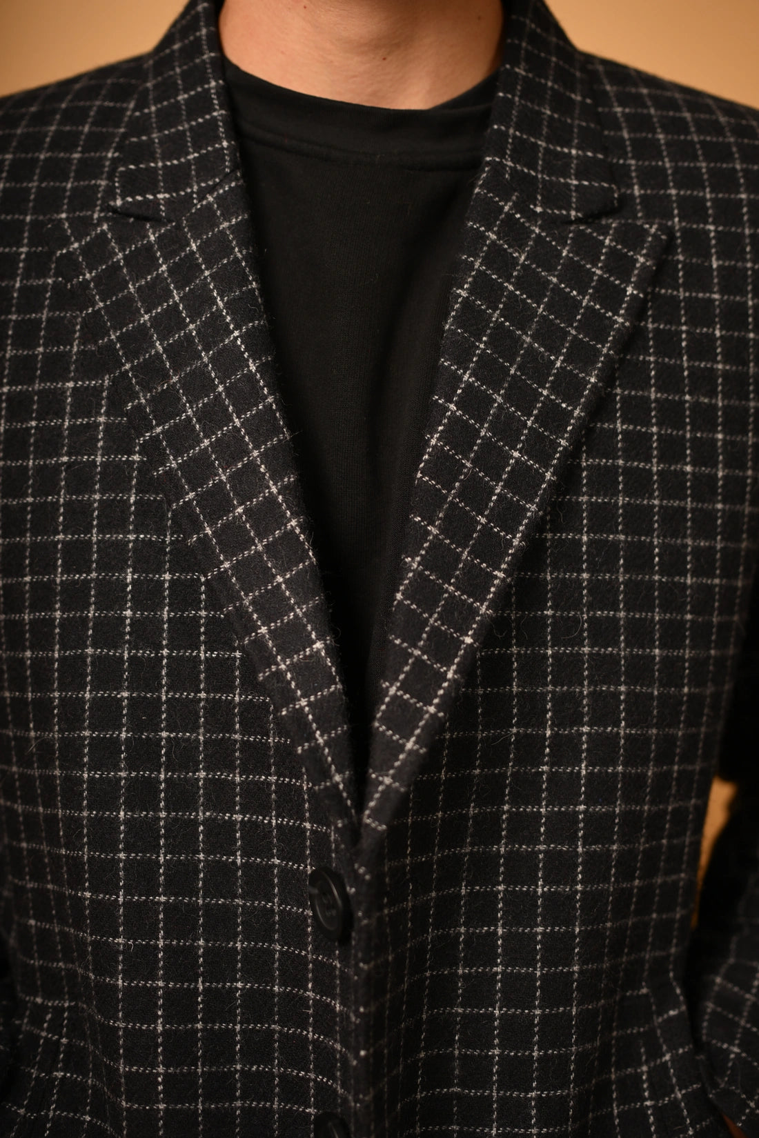 baraqah black with white line check winter overcoat for men