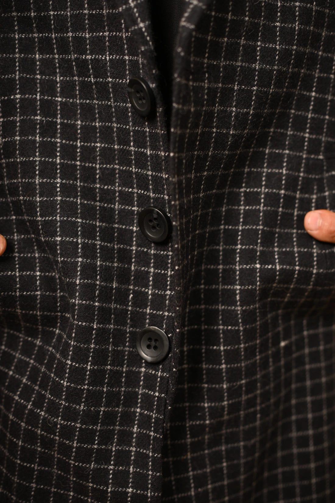 baraqah black with white line check winter overcoat for men