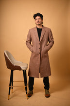 baraqah Soft Camel Brown Herringbone winter overcoat for men