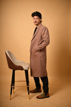 baraqah Soft Camel Brown Herringbone winter overcoat for men