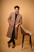 baraqah Soft Camel Brown Herringbone winter overcoat for men