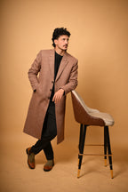 baraqah Soft Camel Brown Herringbone winter overcoat for men