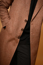 baraqah Soft Camel Brown Herringbone winter overcoat for men