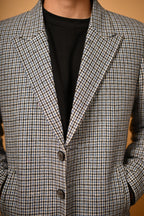 Sky Blue with Black Mini Check Woollen Overcoat for men 
