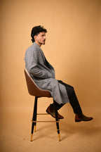 Sky Blue with Black Mini Check Woollen Overcoat for men 
