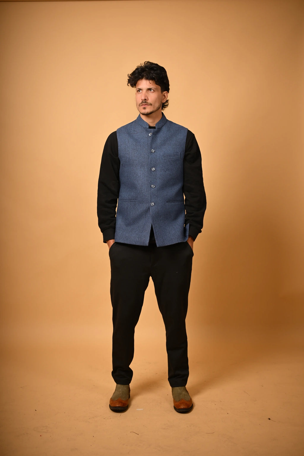 Deep Navy Blue Woollen Waistcoat for men 
